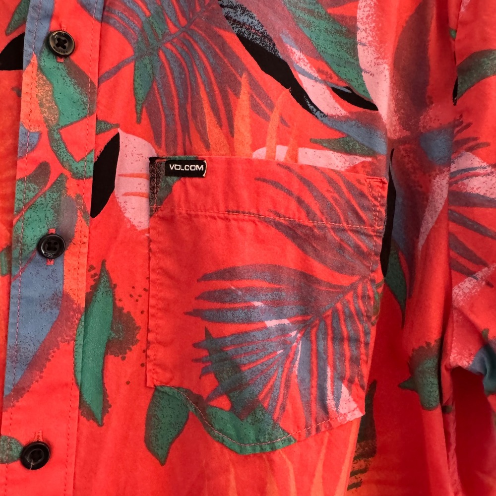 Volcom Mens Classic Fit Floral Tropical Short Sleeve Button Up Shirt Orange M - Picture 4 of 9